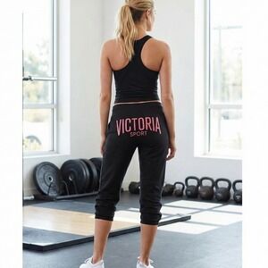 Victoria Sport Womens XS Jogger Sweatpants Butt‎ Spellout Athletic Black Pink